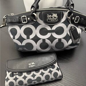 Coach Black and Gray Satchel with Wallet